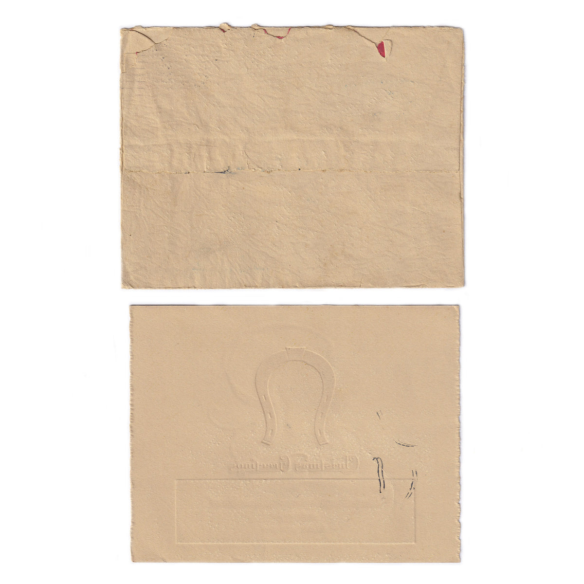 reverse of envelope and card cream and showing signs of wear