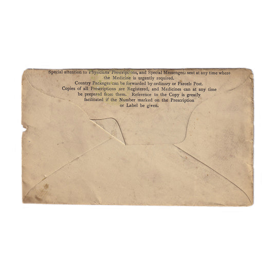 An old prescription envelope with typed information
