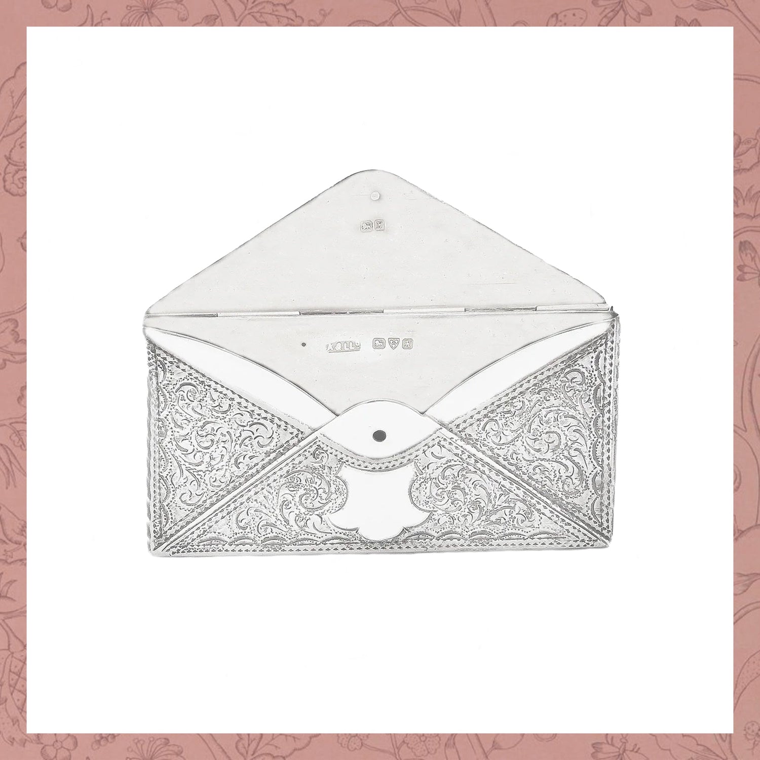 a silver envelope engraved in white background