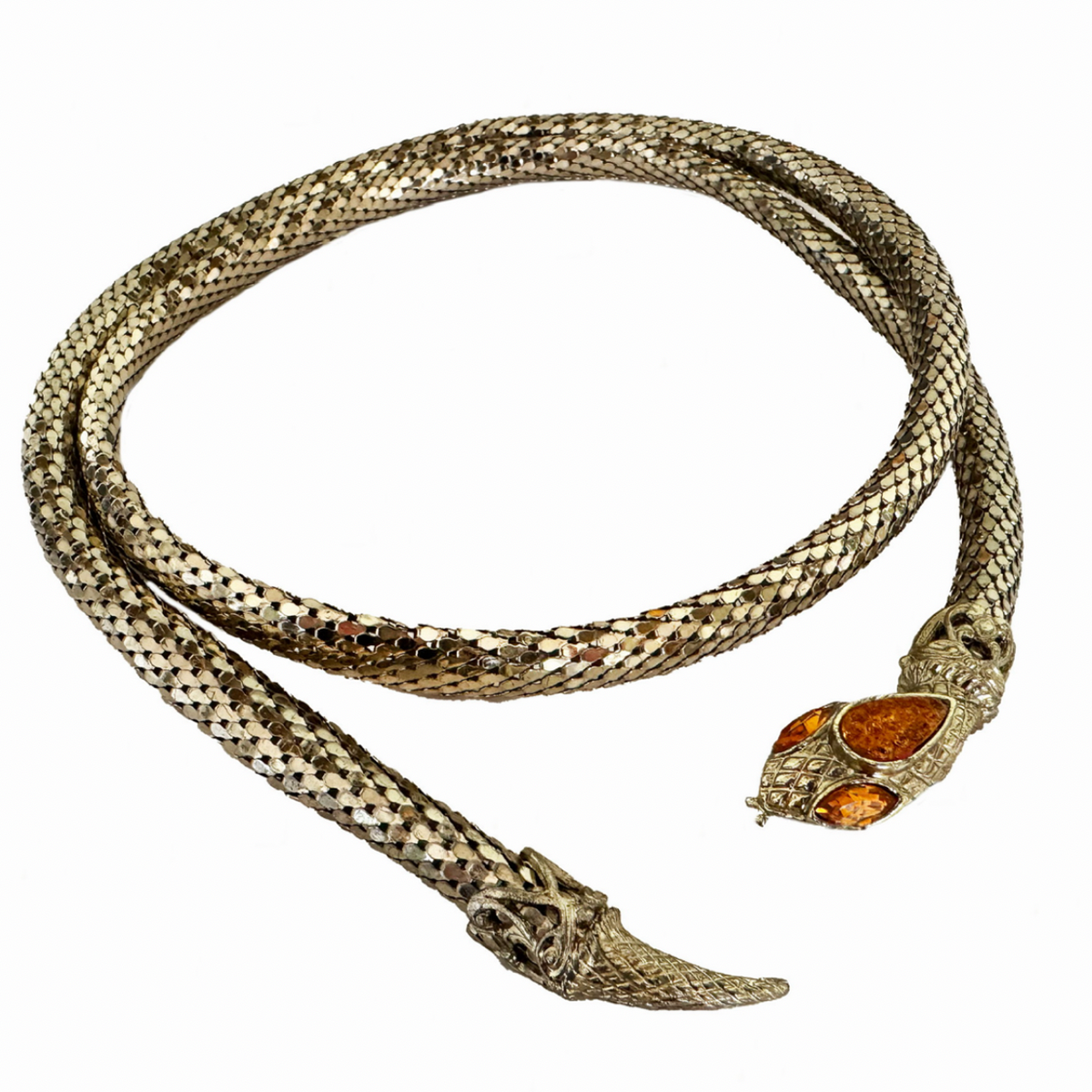 Whiting & Davis Style Gold Tone Mesh Snake Belt from the 1960s