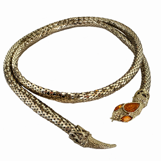 Whiting & Davis Style Gold Tone Mesh Snake Belt from the 1960s