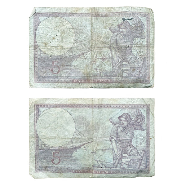 French bank note with creases