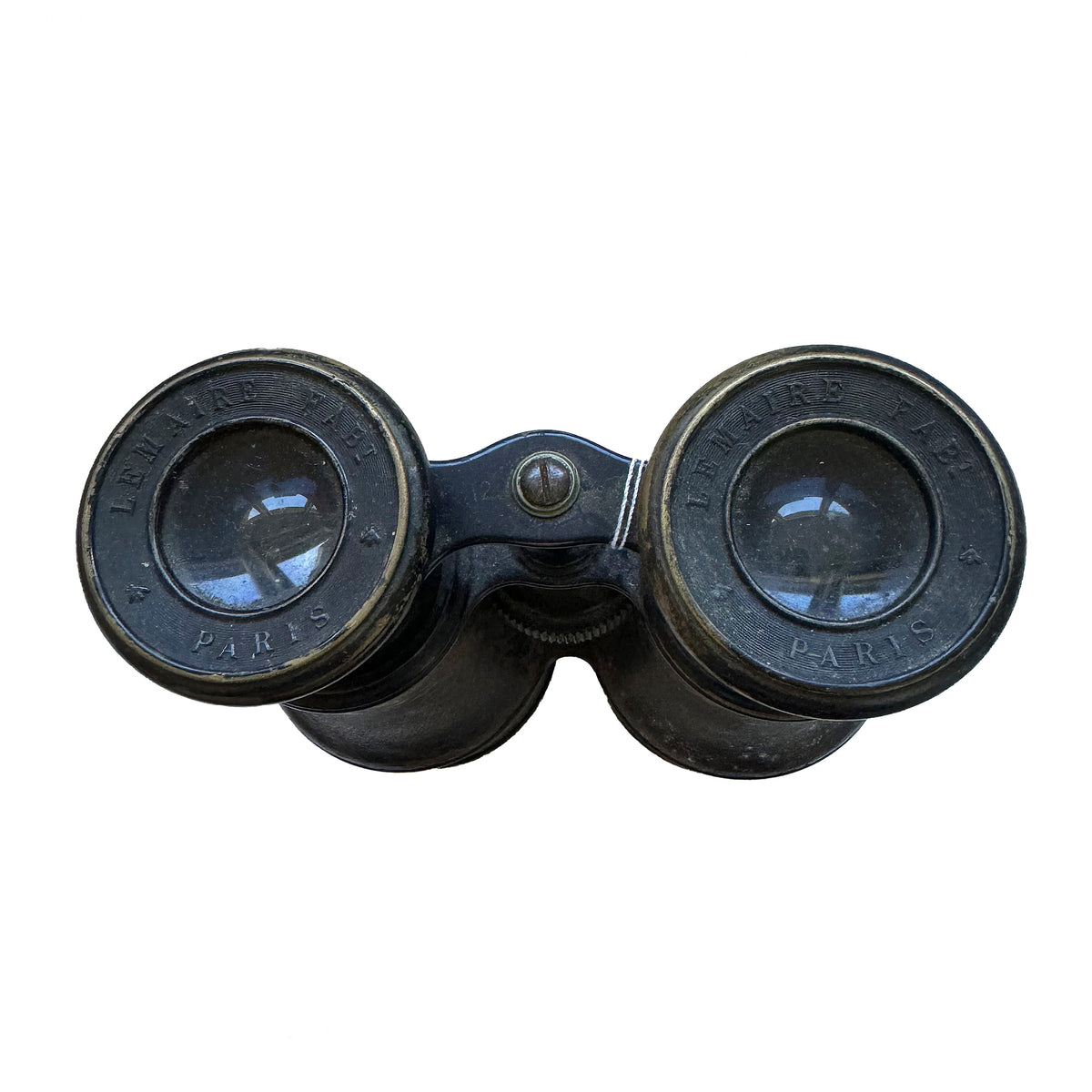 Vintage binoculars with 'Lemaire Paris' branding on a white background