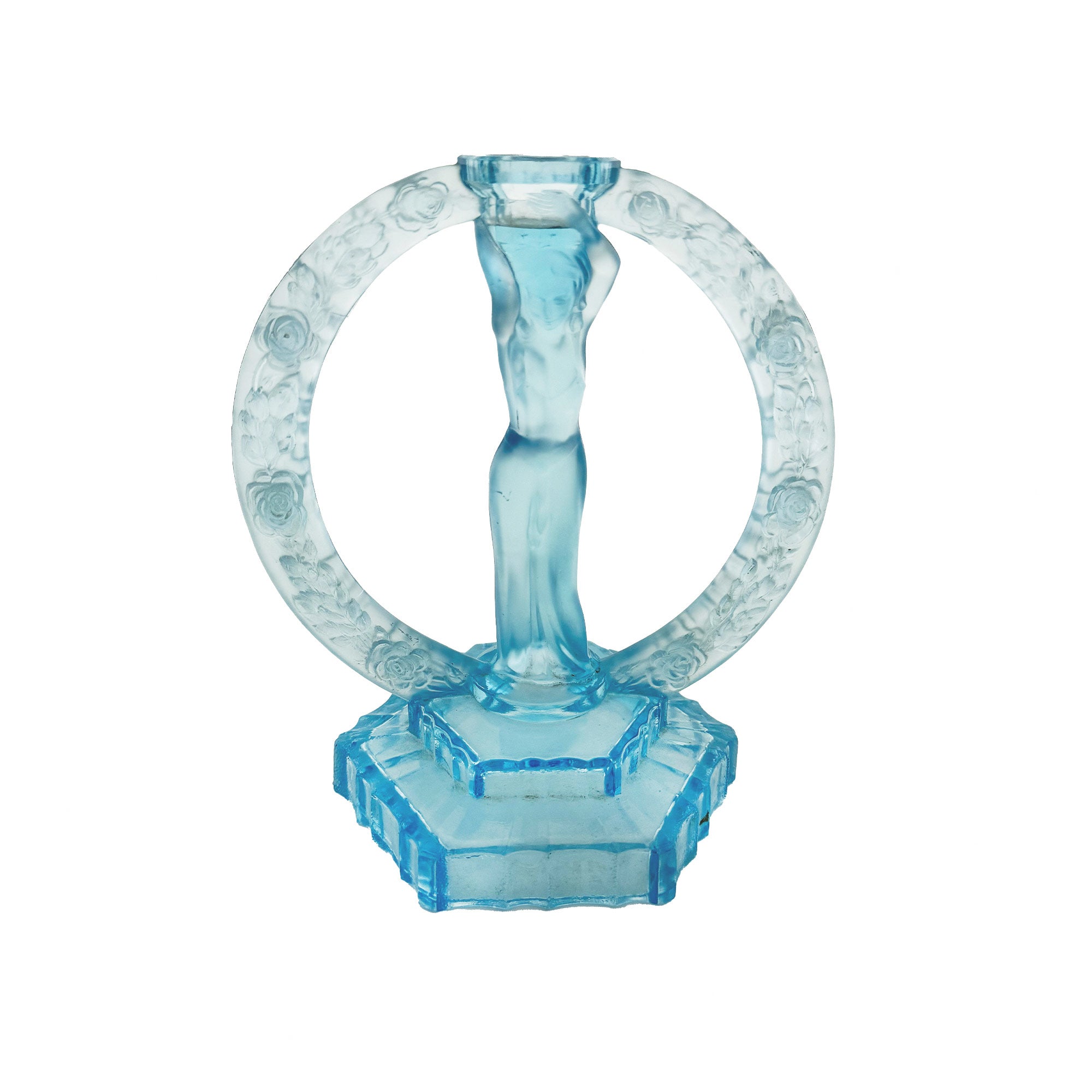 Blue crystal-like lady floral circle on a white background