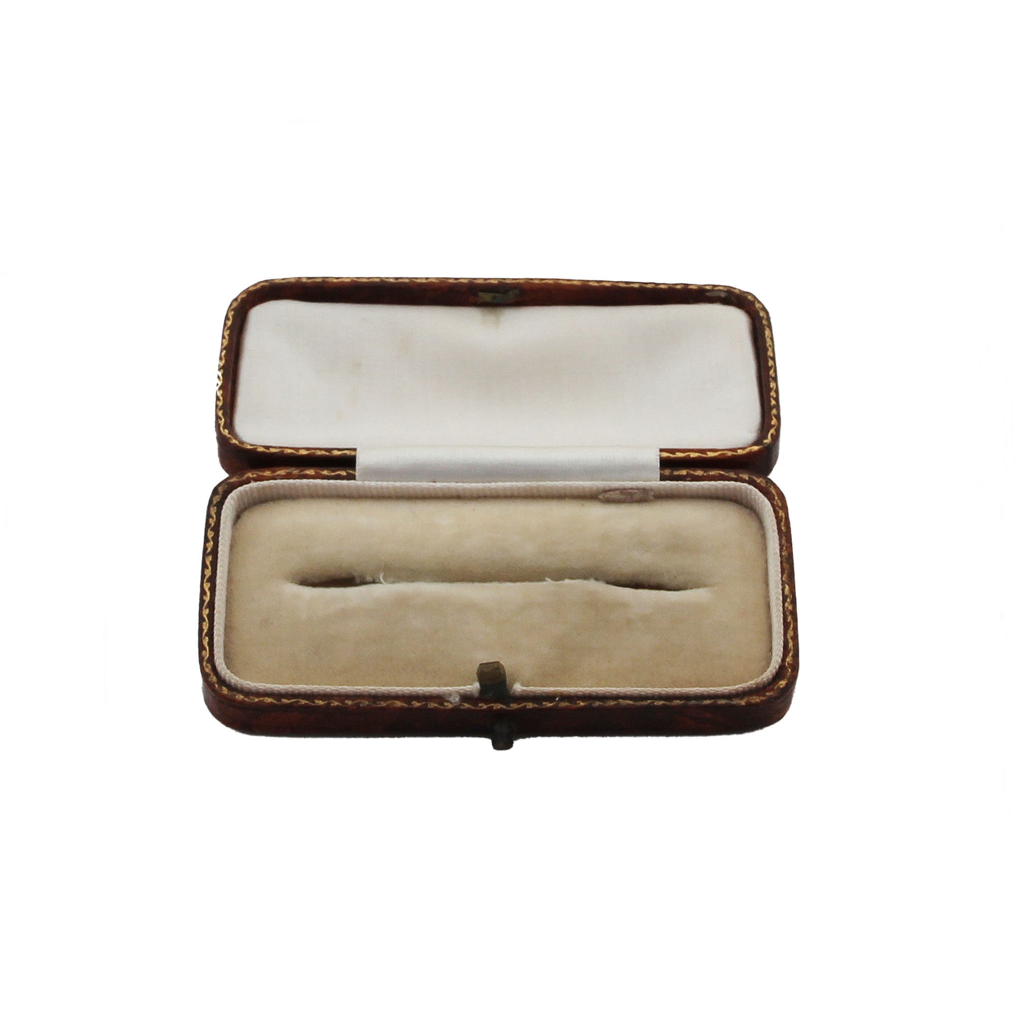 Open jewelry box with a white interior on a white background