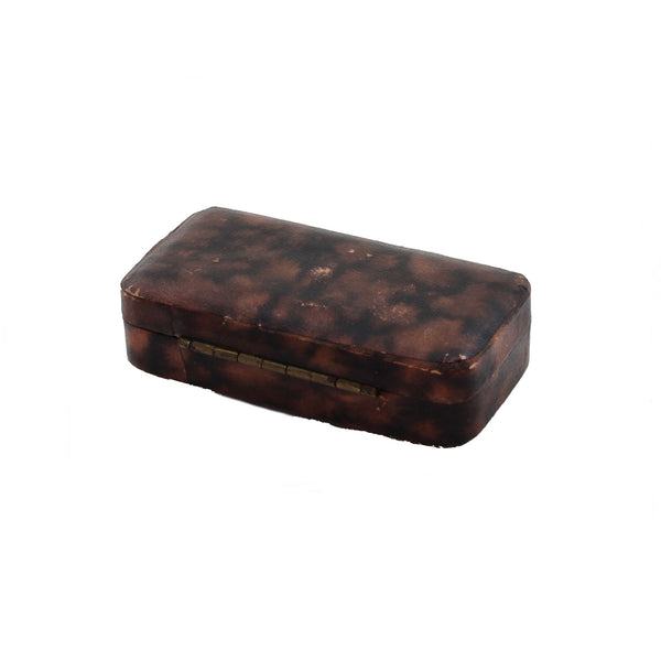 Rectangular brown leather box on a white background