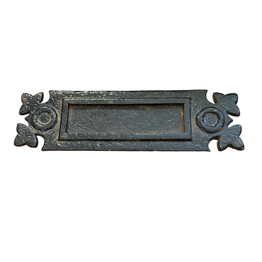 A Vintage Cast Iron Fleur-de-Lys Letterbox Plate
