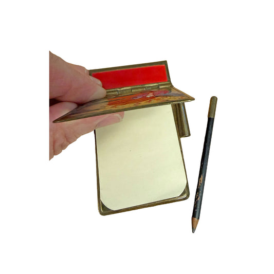 Vintage Art Deco Style Brass & Enamel Miniature Notebook