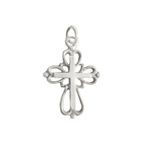Silver cross pendant on a white background