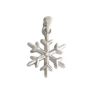 Silver snowflake pendant on a white background