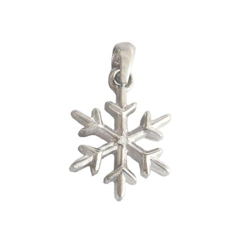 Silver snowflake pendant on a white background