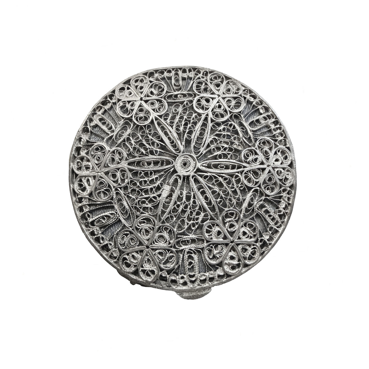 Vintage Filigree Openwork Silver Mirror Compact from 1930s-1950