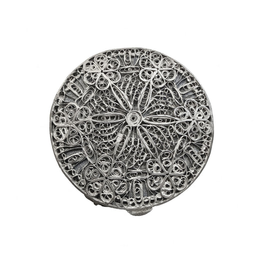 Vintage Filigree Openwork Silver Mirror Compact from 1930s-1950