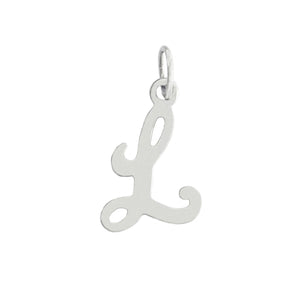Silver letter 'L' pendant on a white background