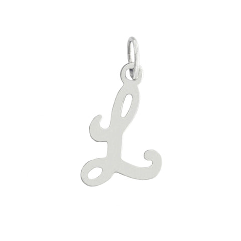 Silver letter 'L' pendant on a white background