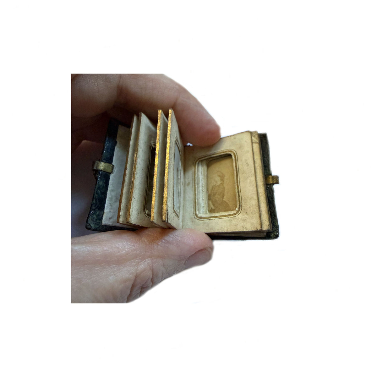 Victorian Miniature Leather Portrait Album Circa 1865