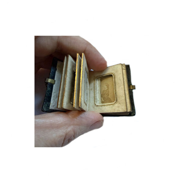 Victorian Miniature Leather Portrait Album Circa 1865