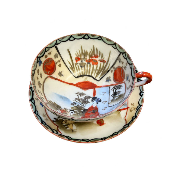 Vintage Hand-Painted Japanese Porcelain Teacup & Saucer