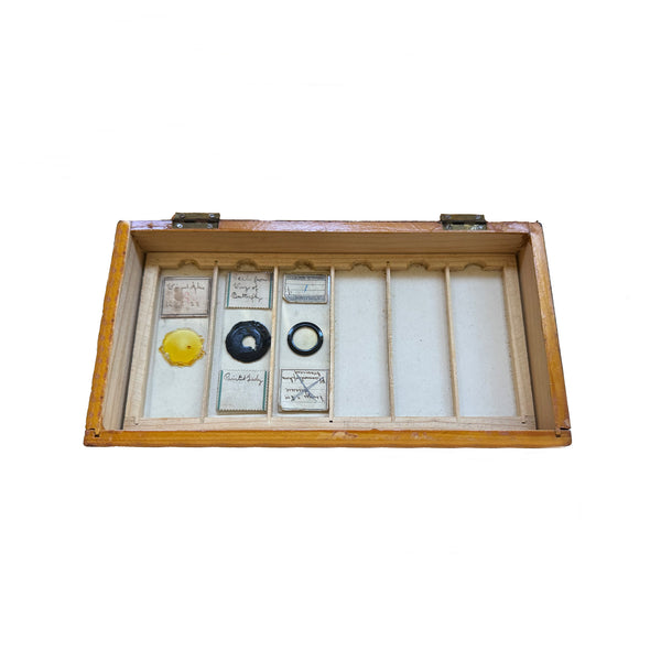 Antique box of microscope slide in wooden box