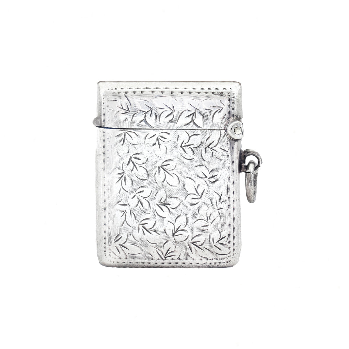 Silver vesta with leaf pattern on a white background