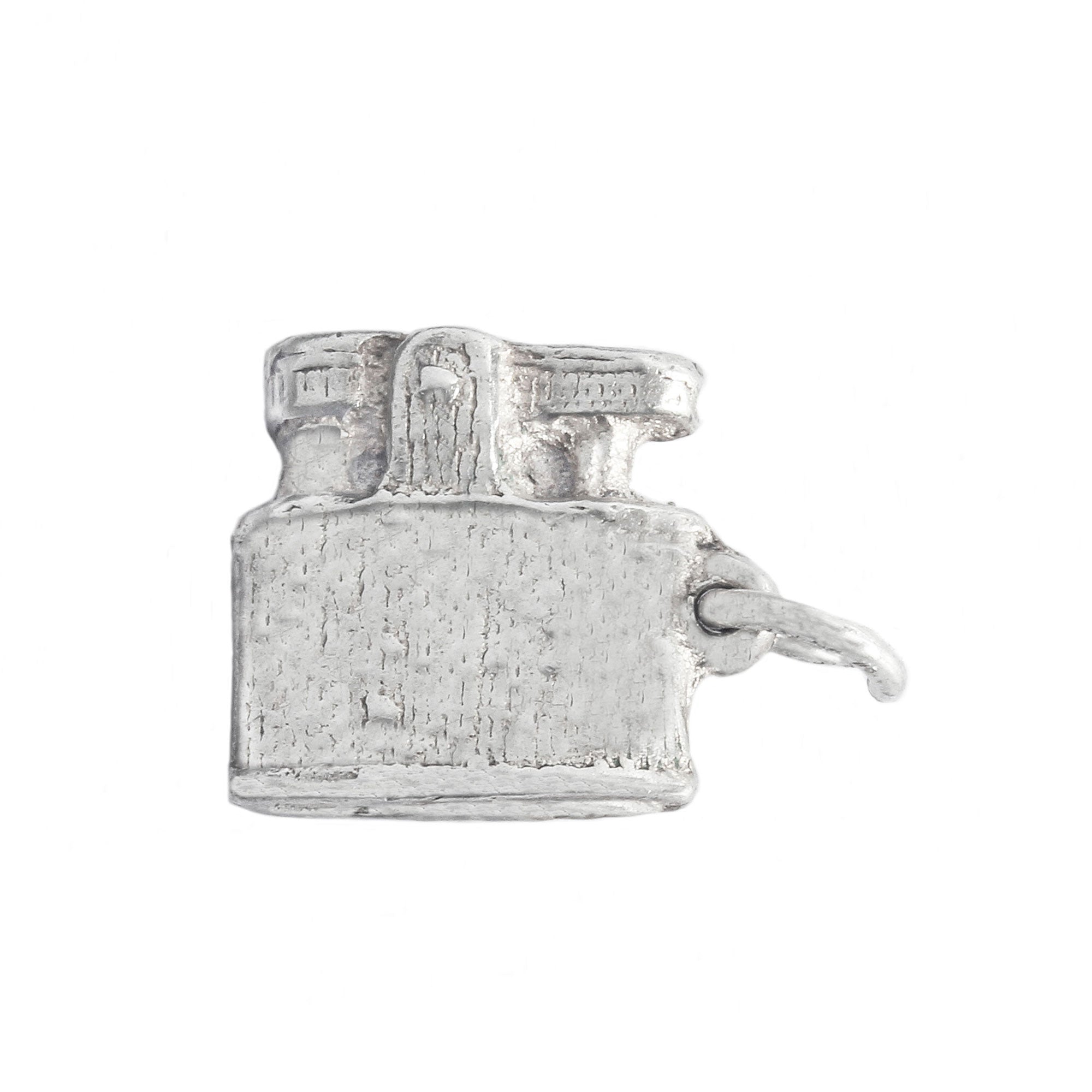 Silver lighter charm on a white background