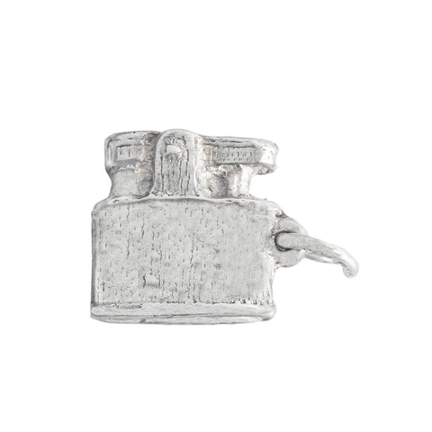 Silver lighter charm on a white background