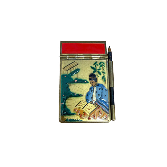 Vintage Art Deco Style Brass & Enamel Miniature Notebook