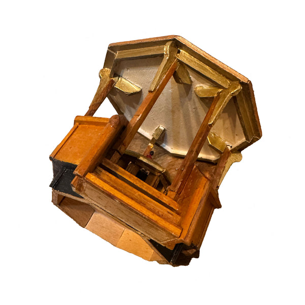 Wooden underneath of a miniature bandstand interior on a white background