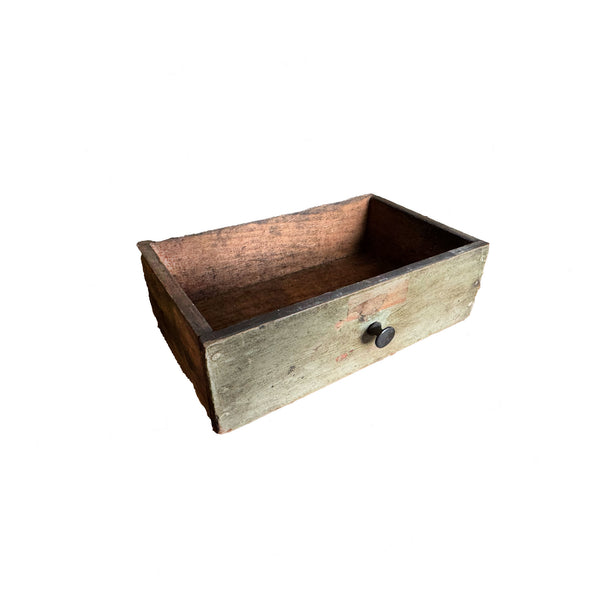 Wooden box with a rustic finish on a white background