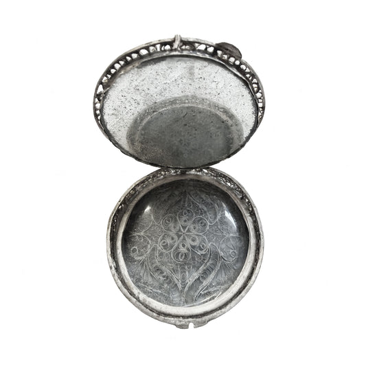 Vintage Filigree Openwork Silver Mirror Compact from 1930s-1950