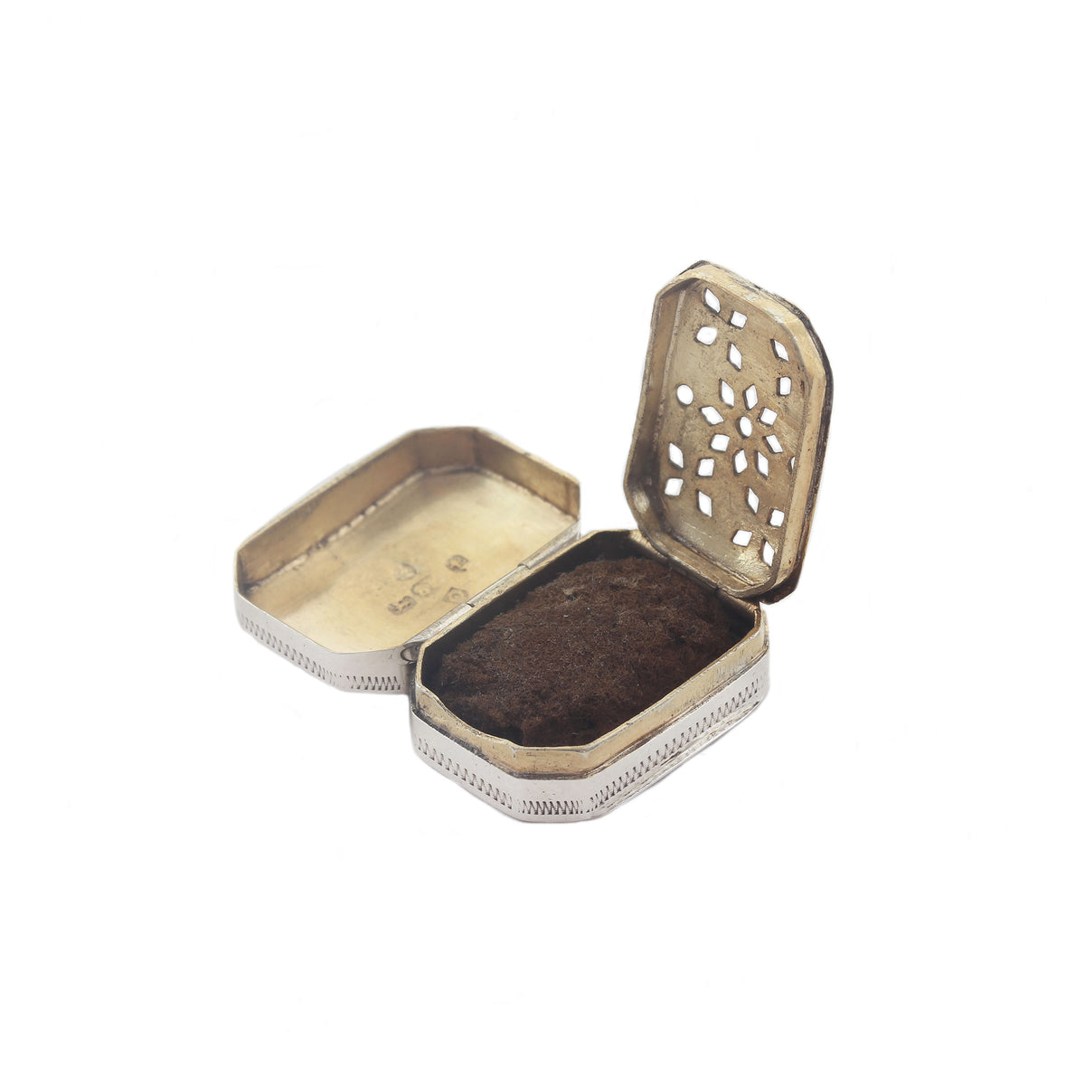 Small open box with a textured interior on a white background