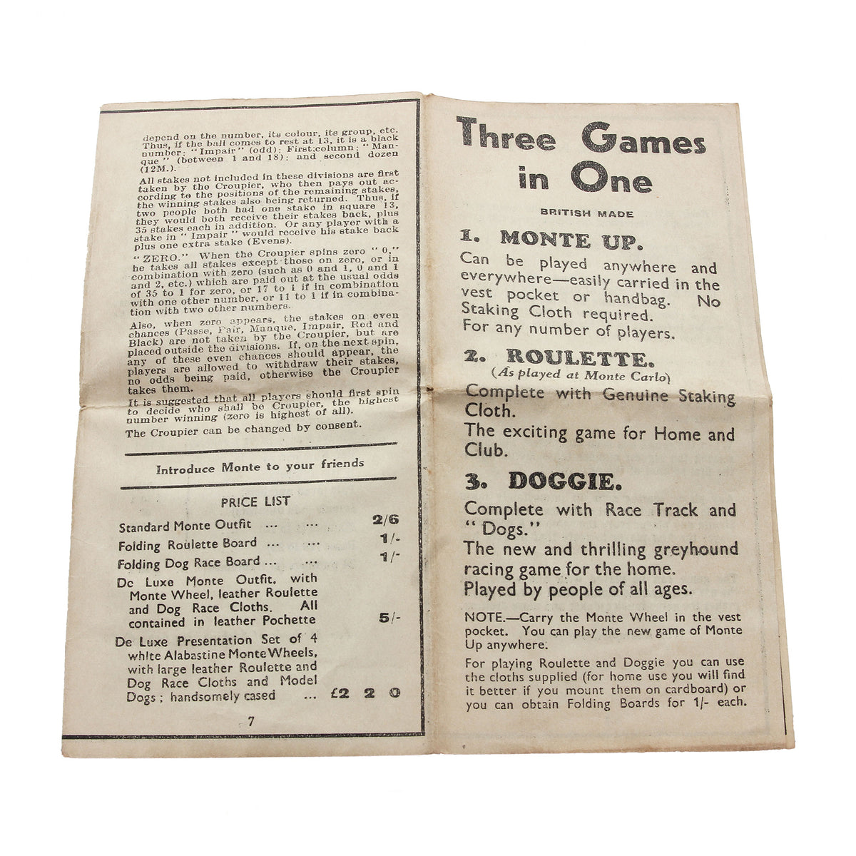 Vintage paper leaflet with text on a white background