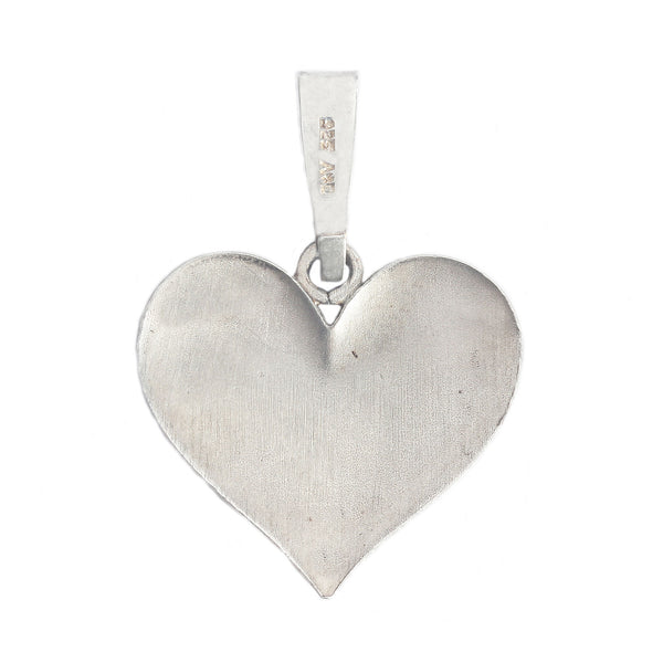 Silver heart-shaped pendant on a white background