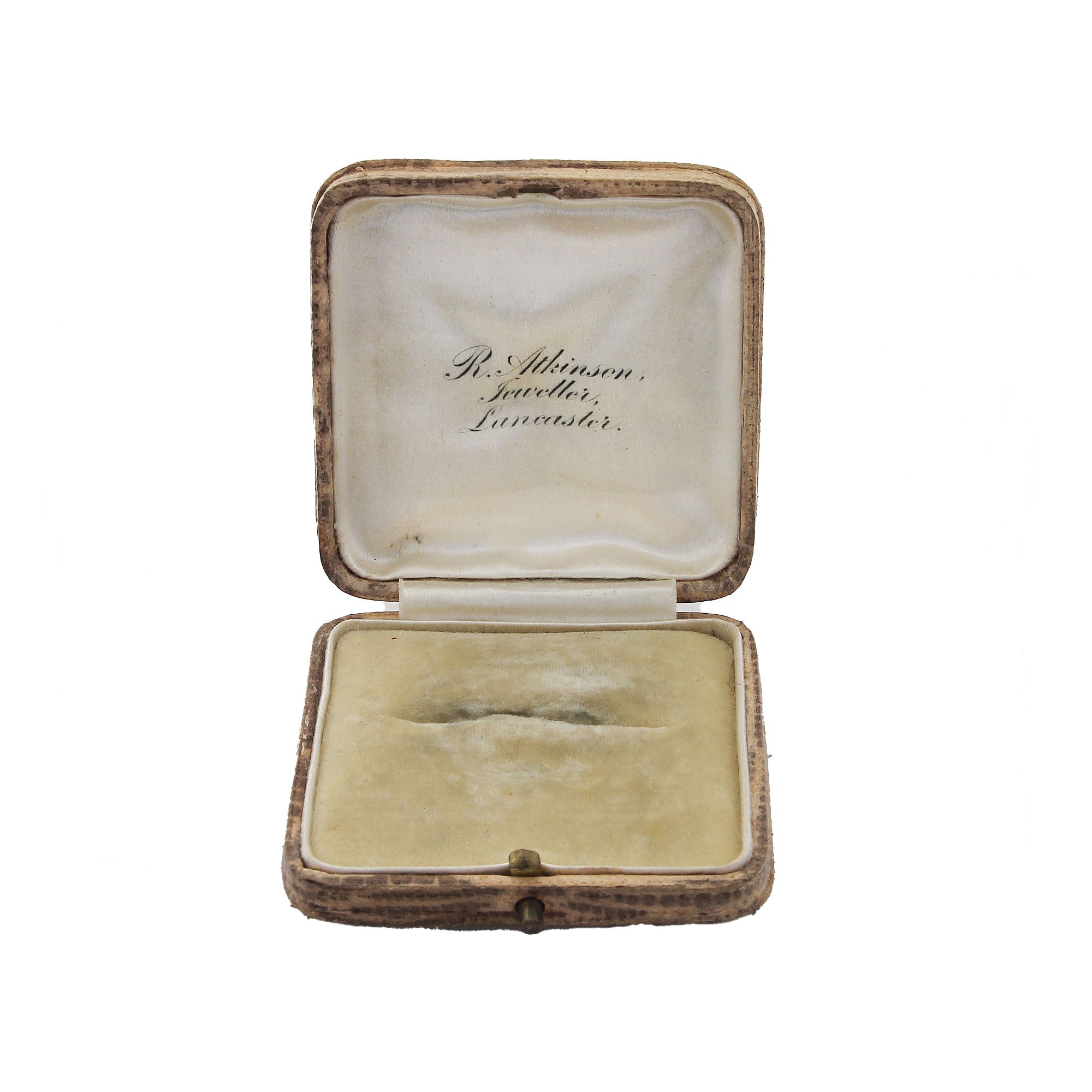 Open jewellery  box with Lancaster' inscription on a white background