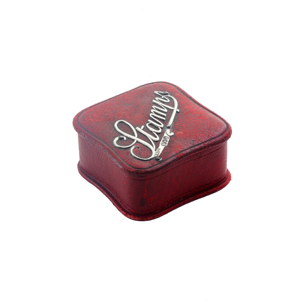 Red stamp box design on a white background