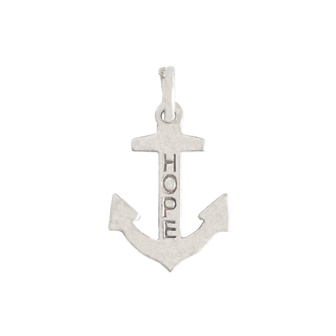 Silver anchor pendant with 'HOPE' engraved on a white background