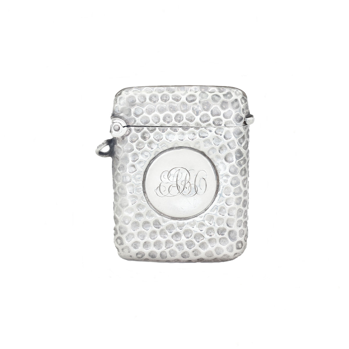 Silver textured vesta with monogram on a white background