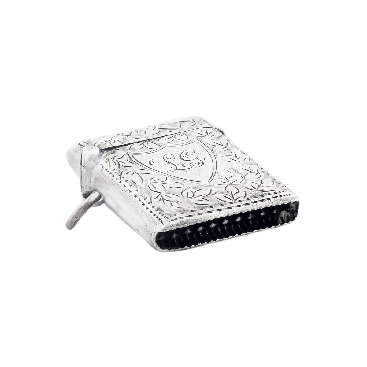 Silver vesta with intricate design on a white background