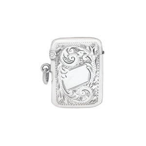 Silver engraved vesta on a white background
