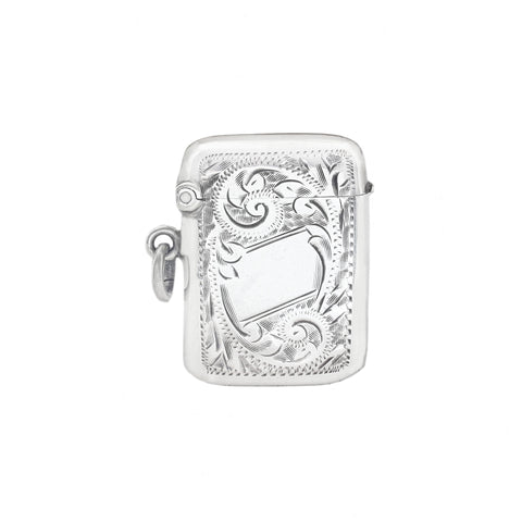 Silver engraved vesta on a white background