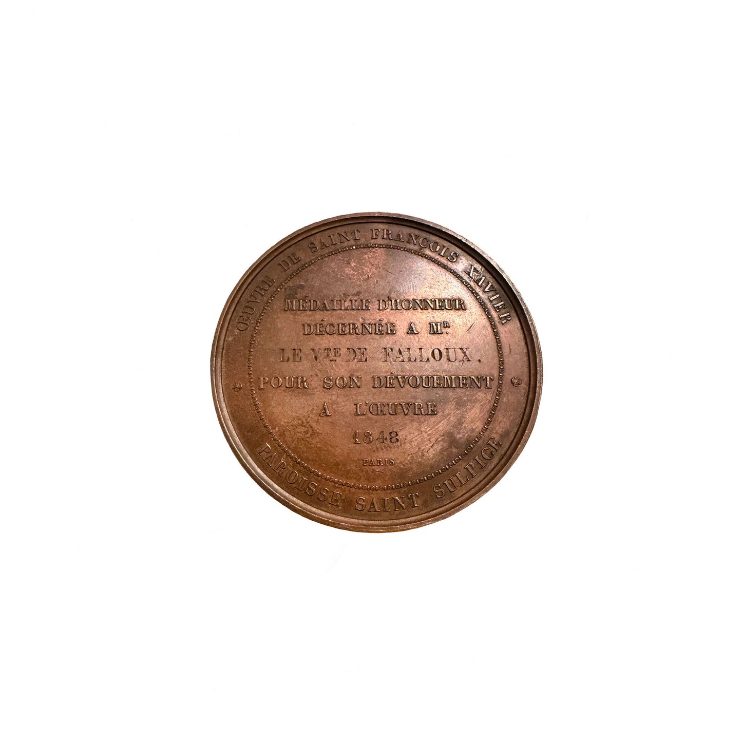 1848 French Bronze Medal of Honour - Vicomte de Falloux - Paris Mint