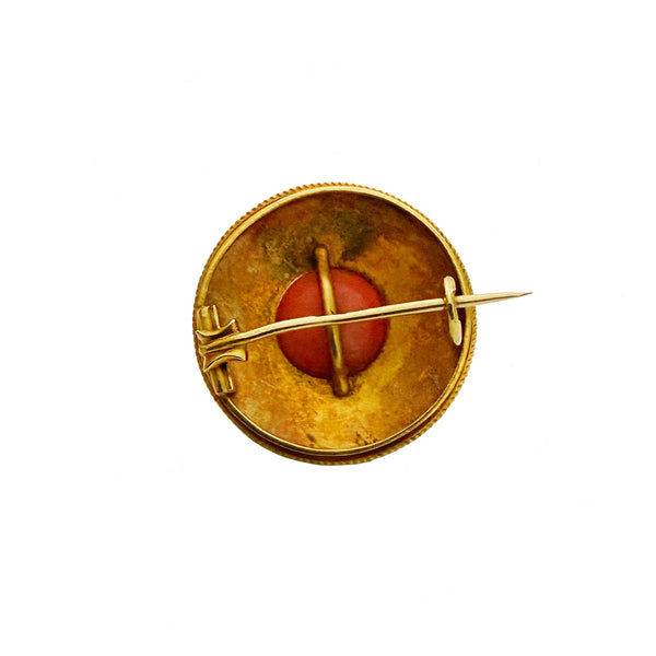 Victorian Coral Etruscan Revival Brooch By Casalta Circa 1860