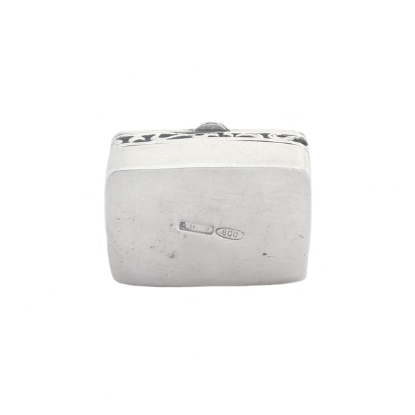 underneath of silver rectangular box with hallmark 800 on it with white background