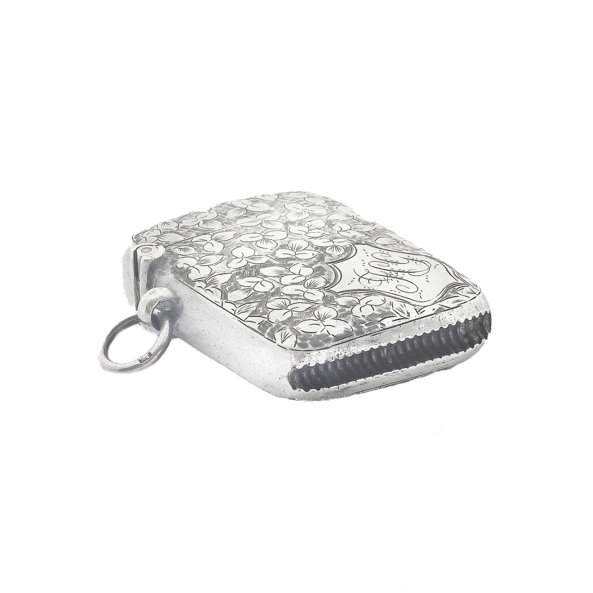 Silver vesta with floral pattern on a white background