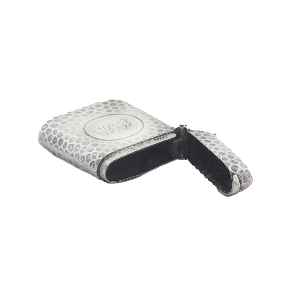 Silver and black textured case with a brand logo on a white background