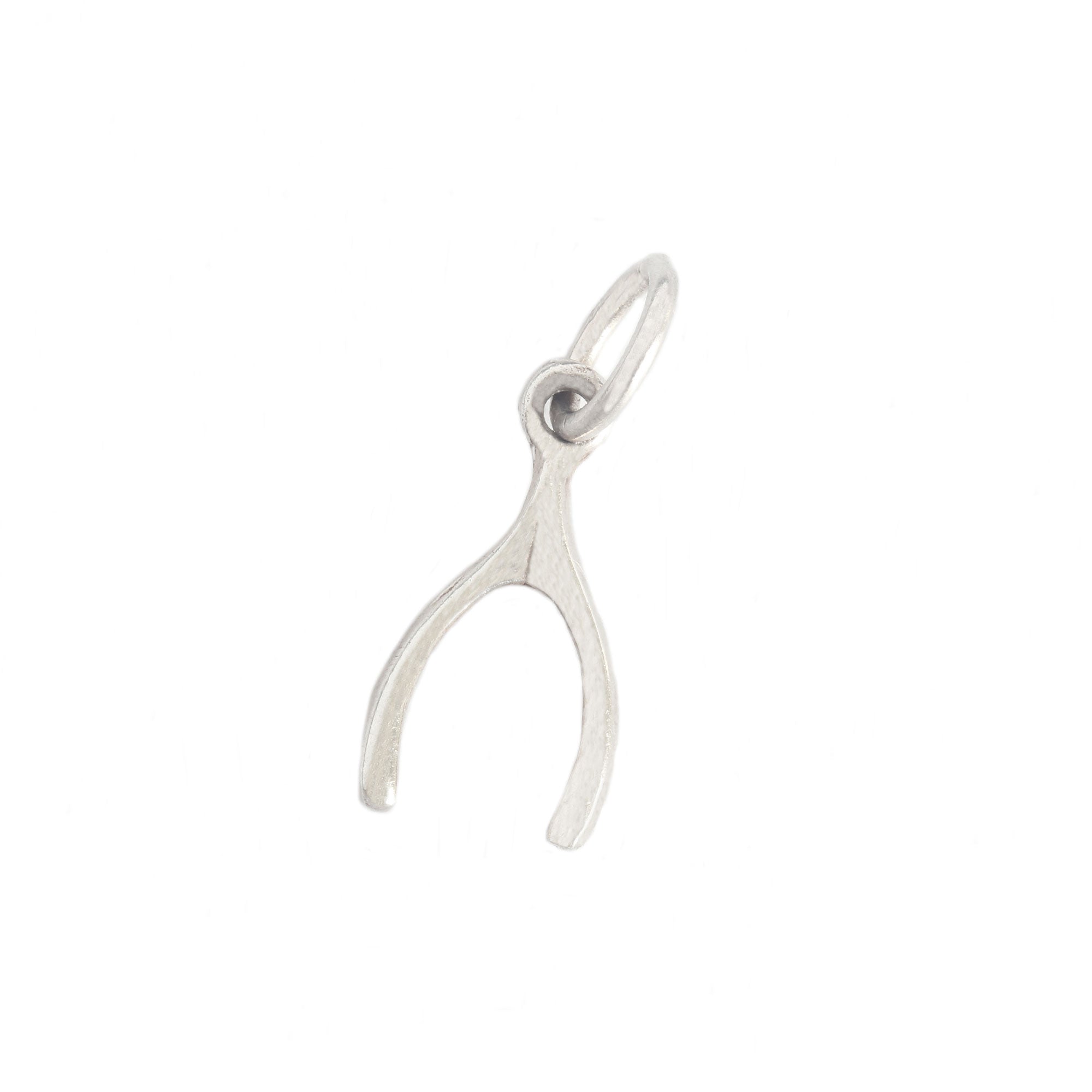 Silver wishbone pendant charm on a white background