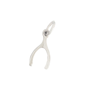 Silver wishbone pendant charm on a white background