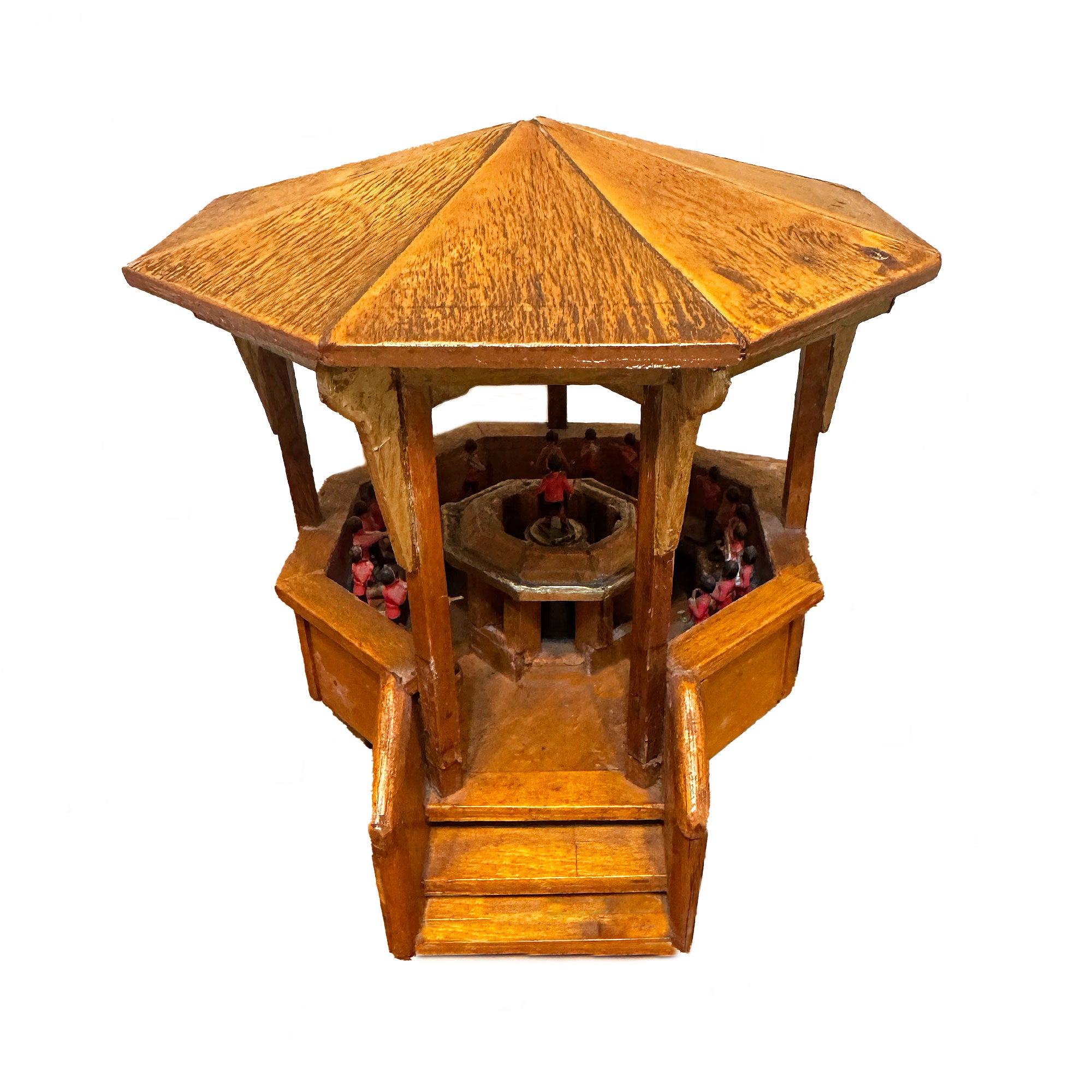 Wooden octagonal bandstand with steps on a white background