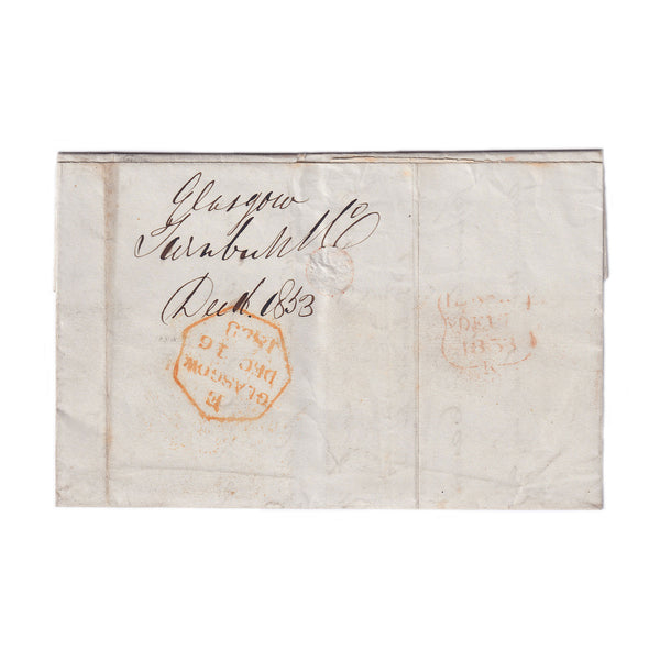 An interesting old letter dated 16 December 1853 folded up with stamp