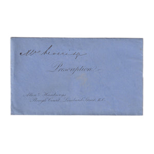An old blue envelope prescription addressed to a Mr Leveridge from Allen & Hanburys